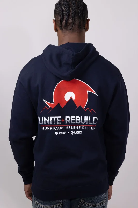 Big Deal Jetty Hurricane Helene Relief Hoodie for Men in Navy | SDHELE-MPNVY