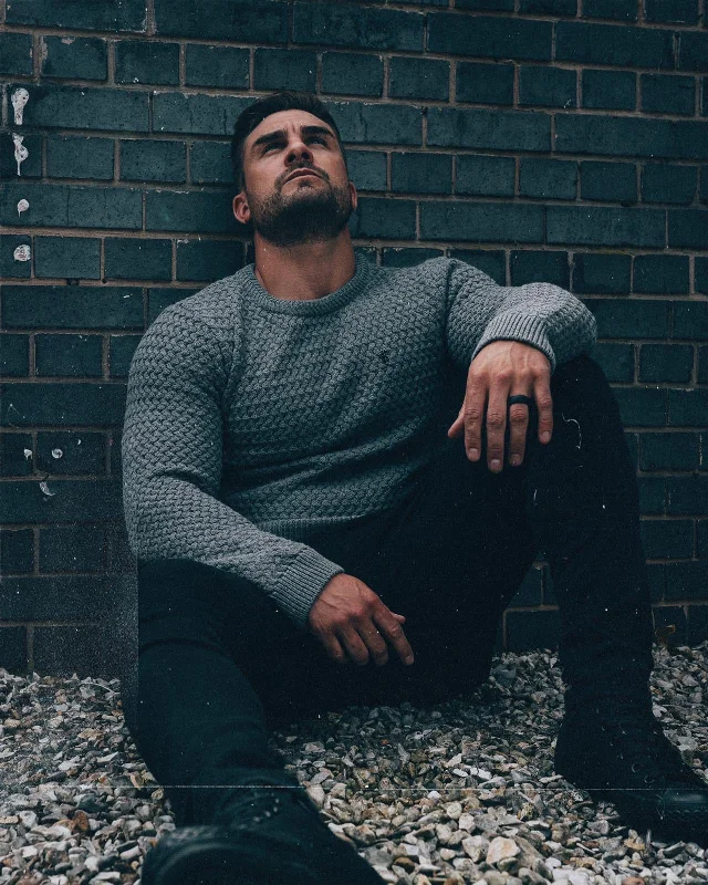 Can't Be Beat Father Sons Grey Knitted Weave Super Slim Jumper With Metal Decal - FSJ016 Can't Be Beat Father Sons Grey Knitted Weave Super Slim Jumper With Metal Decal - FSJ016