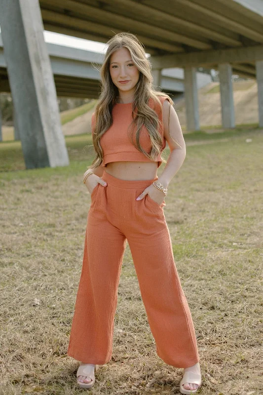 Weekend Deals That Amaze Rust Linen Set High Waist Pants
