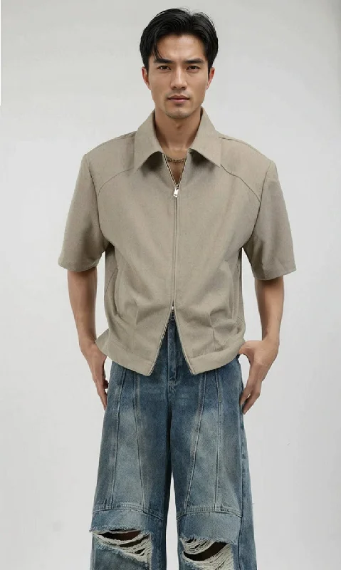Special Savings Half Sleeve Zip-Front Collared Shirt