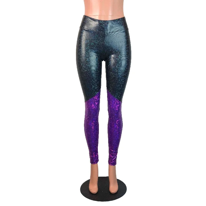 Weekend Shopping Extravaganza Black & Purple Shattered Glass Holographic *Mid-Rise* Leggings Pants