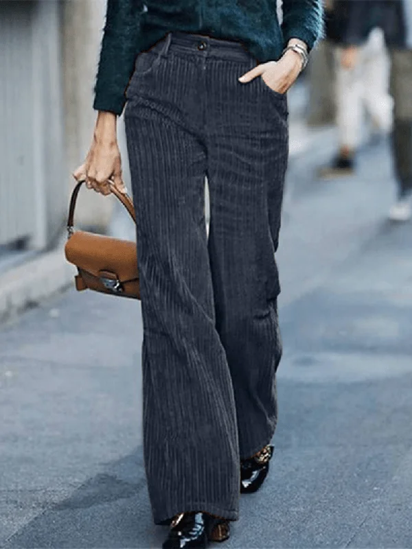 Weekend Specials Just for You Women Vintage Corduroy High Waist Wide Leg Straight Zipper Pants with Pocket