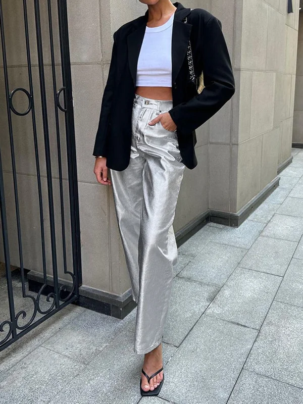 Weekend Bargains to Grab Metallic Leather Graceful Straight Leg Pants