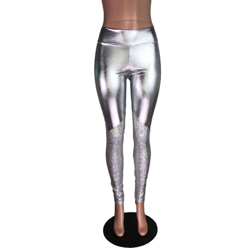 Weekend Discounts to Celebrate Metallic Silver and Shattered Glass Mid-Rise Leggings Pants