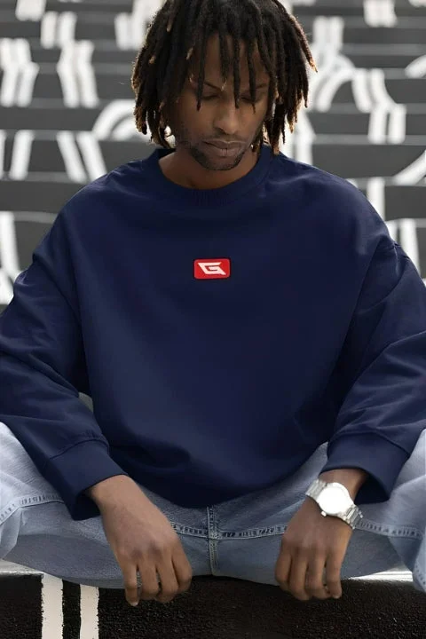 Doorbuster Deal Designer Sweatshirts for Men Gymate Red logo Navy [Ctr]