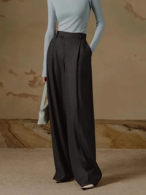 Weekend Specials to Enjoy High Waist Pleated Trendy Wide Leg Pants