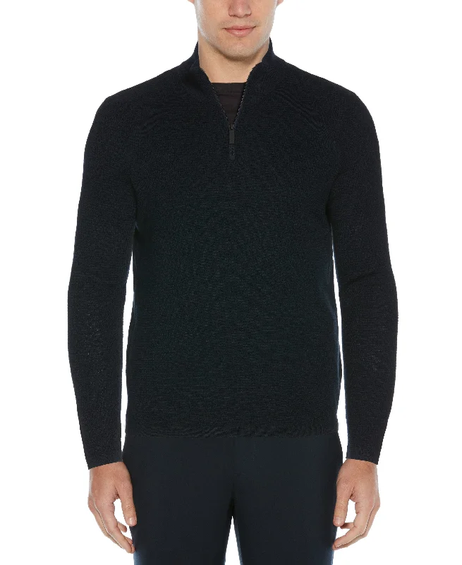 Weekend Deals You Can't Resist Textured Merino Wool Blend Quarter Zip Sweater