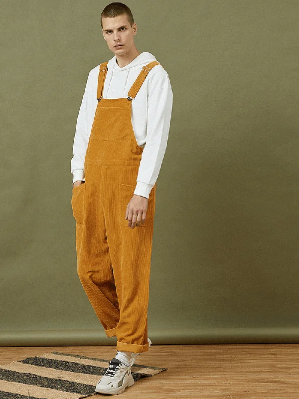 Don't Delay Mens Corduroy Multi Pocket Sleeveless Loose Jumpsuits