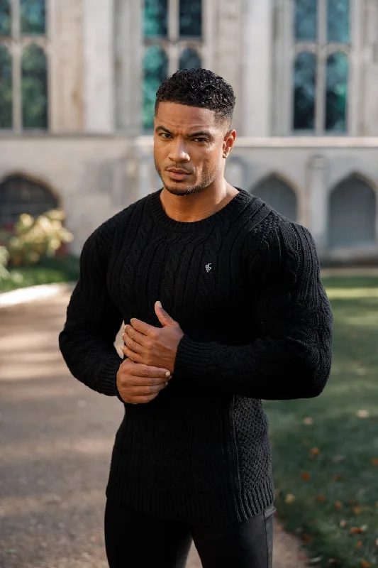 Incredible Offers Father Sons Luxury Lambs Wool Braided Knot Black Jumper With Metal Decal - FSN034 Incredible Offers Father Sons Luxury Lambs Wool Braided Knot Black Jumper With Metal Decal - FSN034
