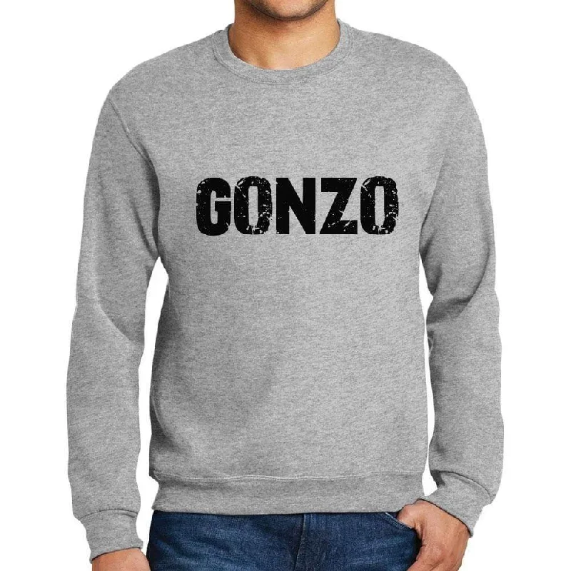 Super Deal Men's Printed Graphic Sweatshirt Popular Words GONZO Grey Marl