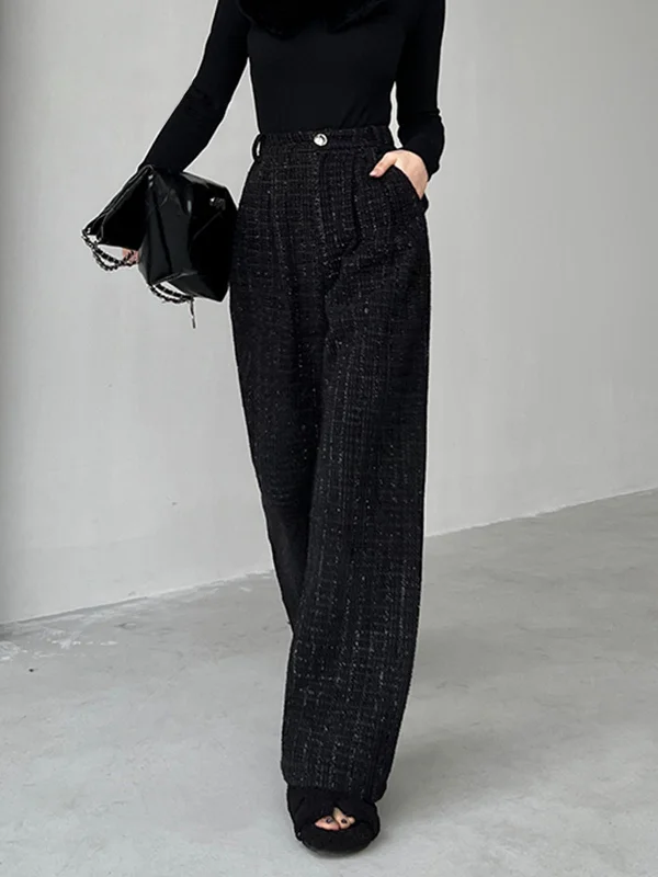 Shop the Weekend Away Sequined Tweed Pocket Trendy Straight Leg Pants