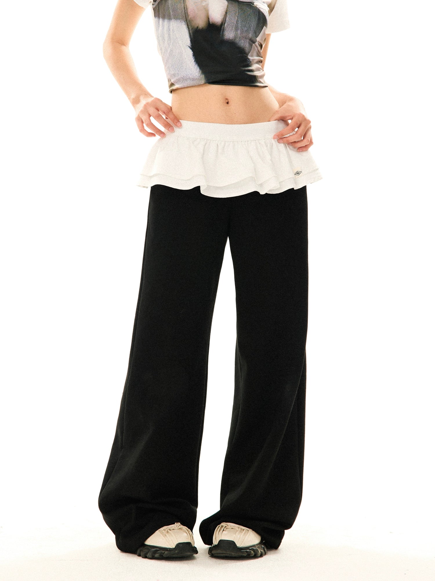 Weekend Offers That Dazzle Ruffled Mock Skirt-Over-Pants Velvet Straight Pants