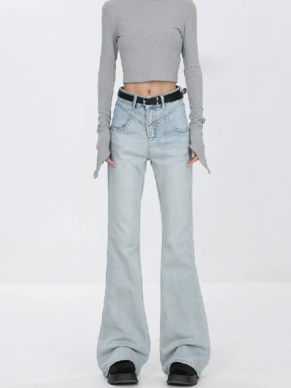Mega Discount Skinny Flared Denim Jeans with Waist Stitch Detail