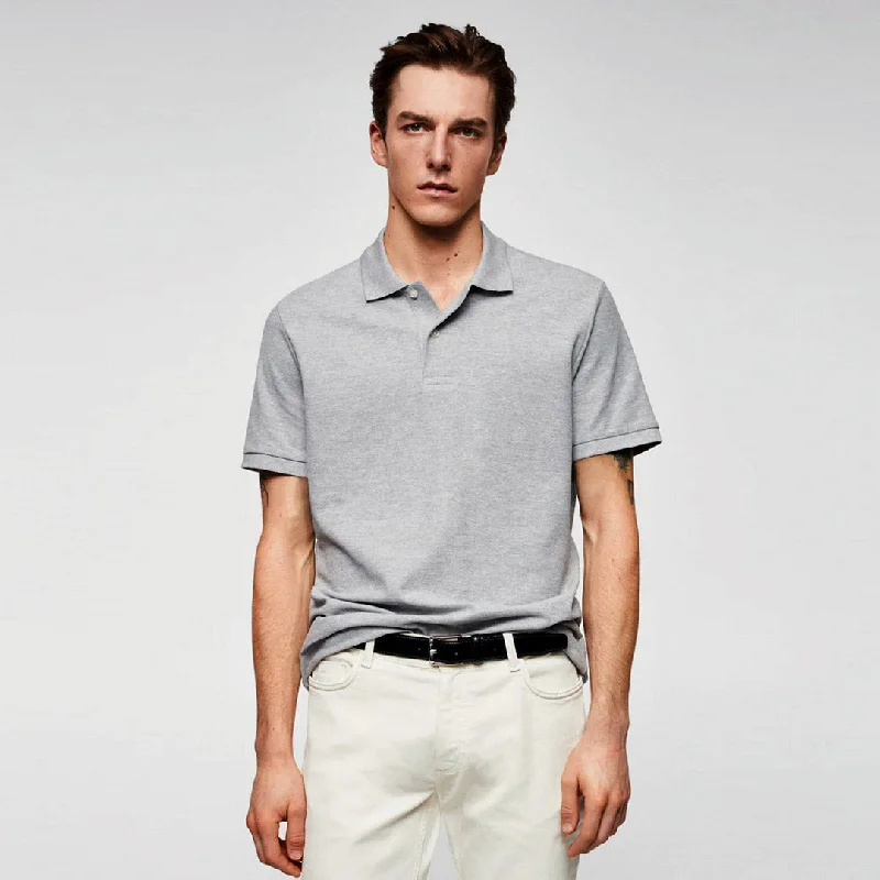 Shop the Weekend Away Men Basic Soft Cotton Grey Pique Polo Shirt