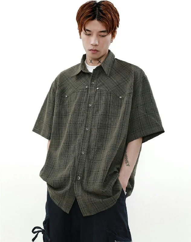 Weekend Savings Spree Oversized Plaid Button-Up Short Sleeve Shirt