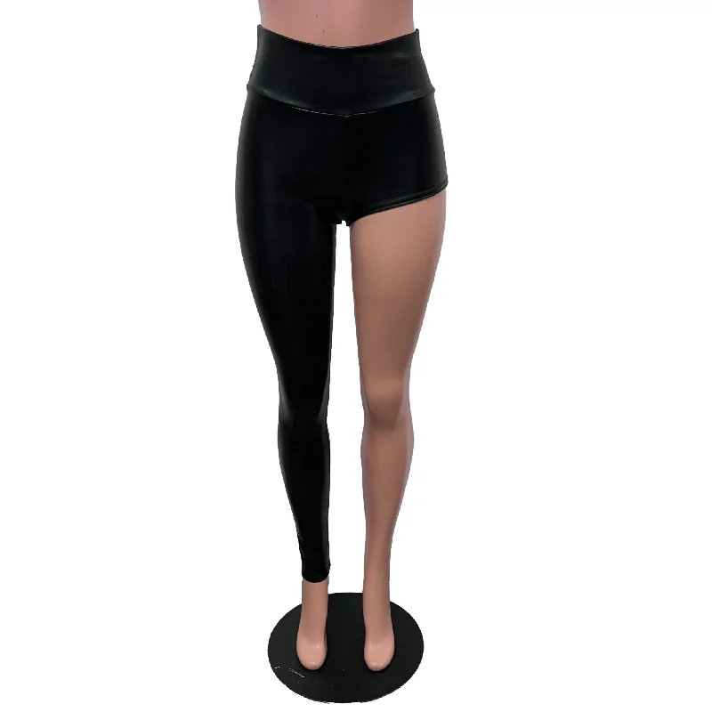 Weekend Offers That Sizzle Metallic Black Faux Leather One-Leg Leggings Pants