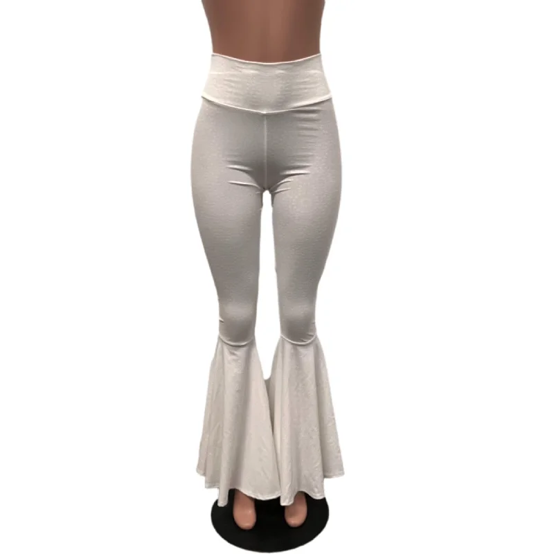 Value Deals White Embossed Bell Bottoms -  Flare Pants - Choose your Rise