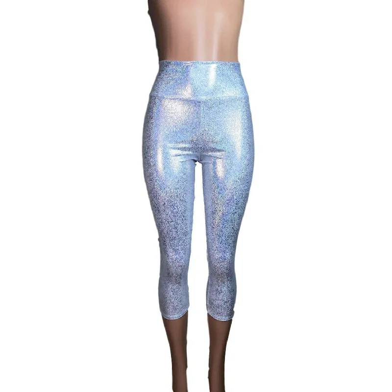Weekend Deals That Amaze Silver Holographic Cropped Capri Leggings Pants