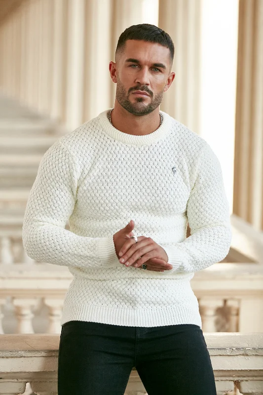 Unmissable Offer Father Sons Cream Knitted Weave Super Slim Jumper With Metal Decal - FSJ012 Unmissable Offer Father Sons Cream Knitted Weave Super Slim Jumper With Metal Decal - FSJ012