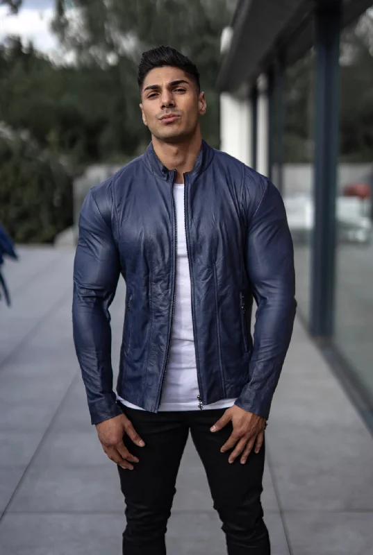 Act Now Father Sons Navy Lambs Leather Jacket - FSH217