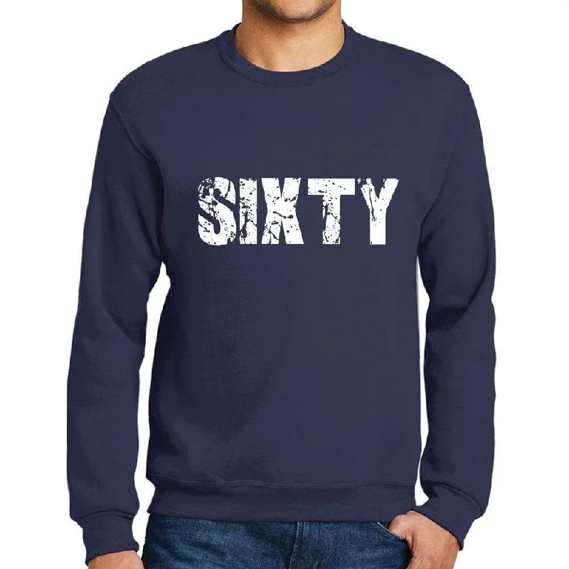 Special Discount Men's Printed Graphic Sweatshirt Popular Words SIXTY French Navy