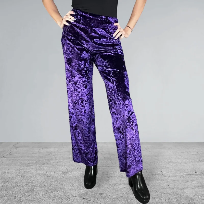 Weekend Bargains Just for You Purple Crushed Velvet Straight Wide Leg Pants - Optional Pockets