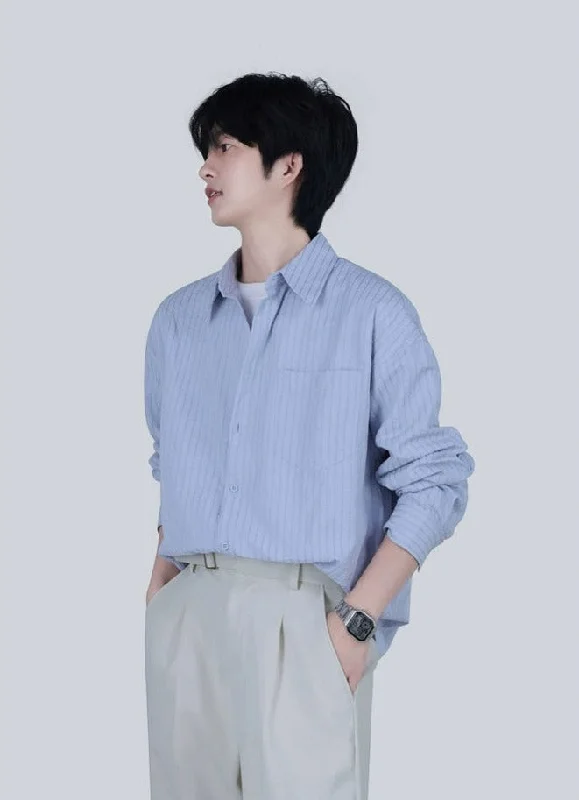 Great Bargain Wide-Striped Button-Down Long Sleeve Shirt