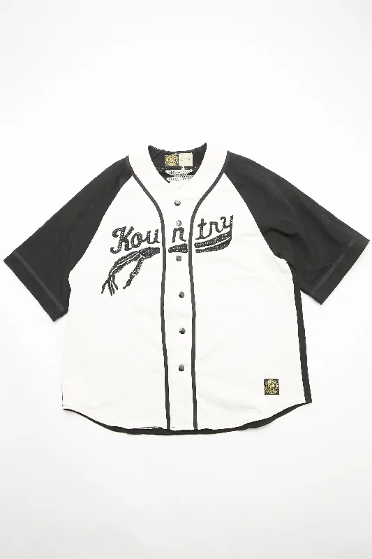 Price Rollback Kapital KOUNTRY 16/- Dense Jersey Baseball Shirt (BONE) - ECRU x BLACK