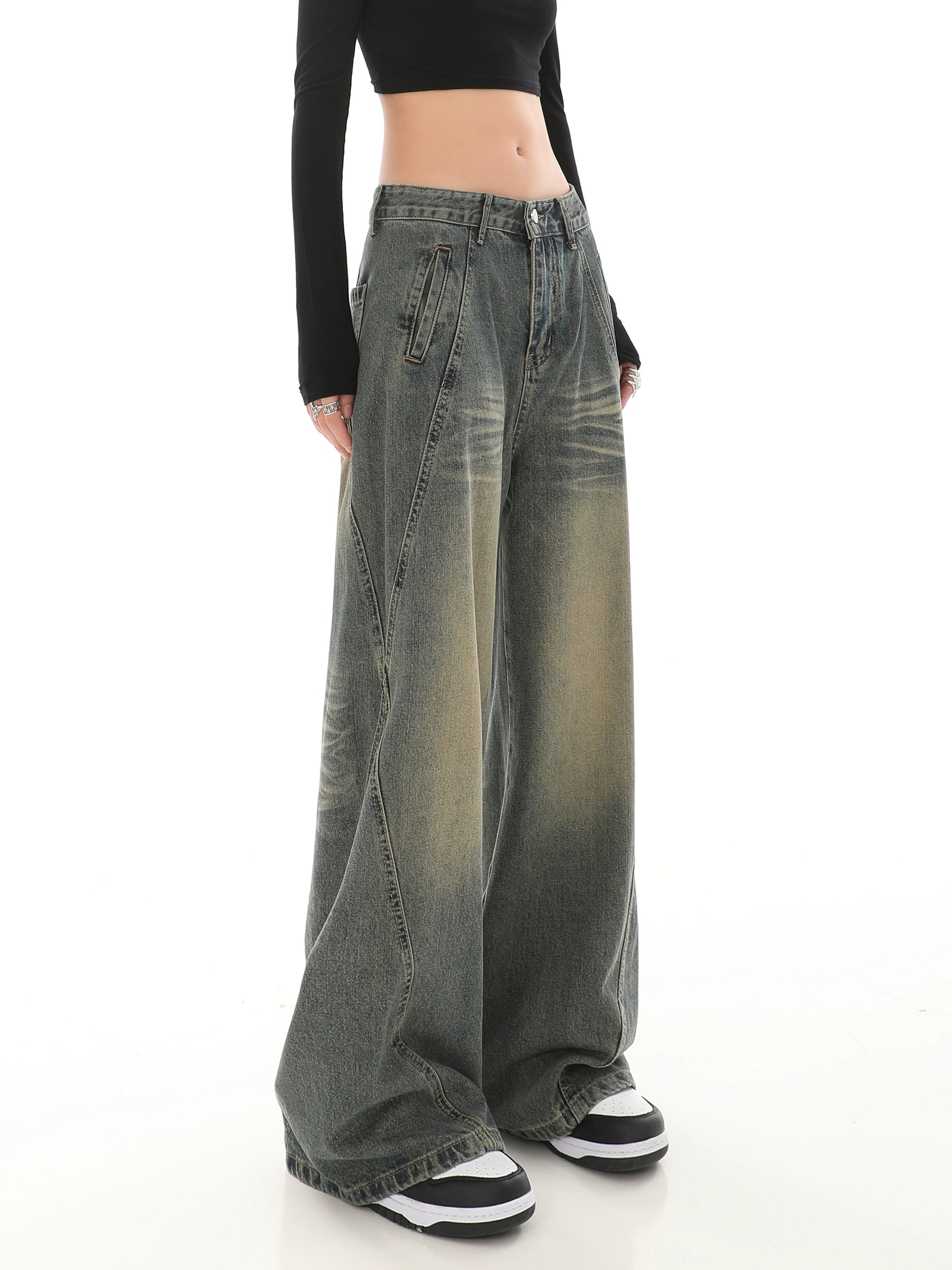 Weekend Bargains to Sizzle Sandblast Wide-Leg Jeans with Stitch Detail