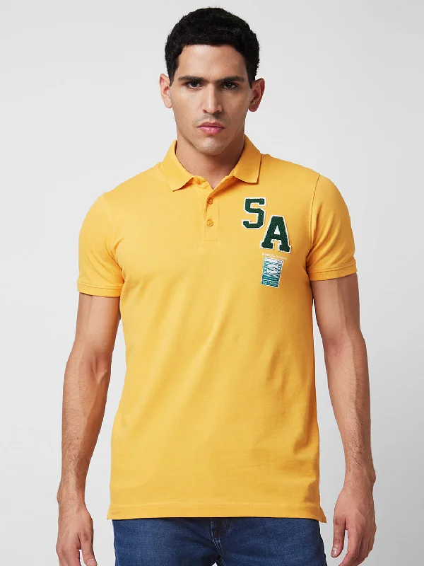 Can't Miss Spykar Yellow Slim Half Sleeve Polo Neck T-Shirts For Men