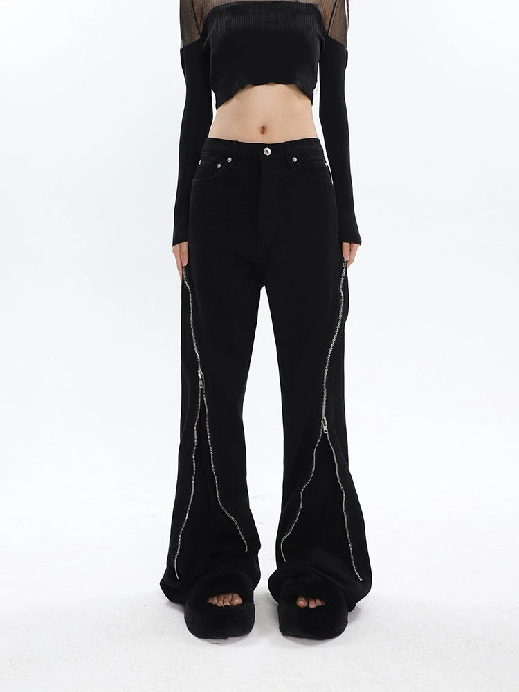 Weekend Deals That Excite Zippered Split Semi-Flare Pants