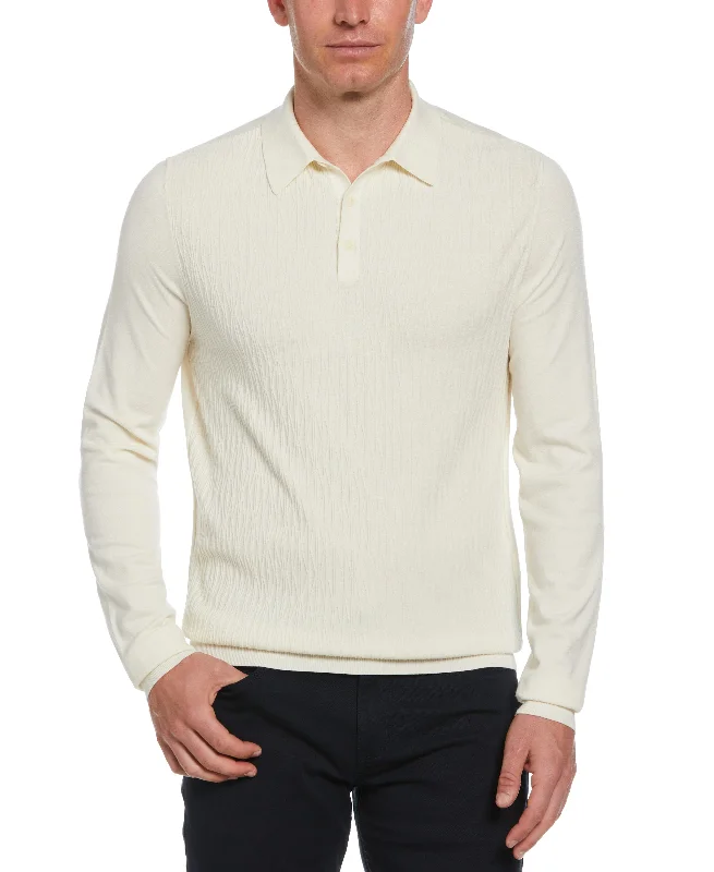 Weekend Special Tech Knit Long Sleeve Line Pattern Polo