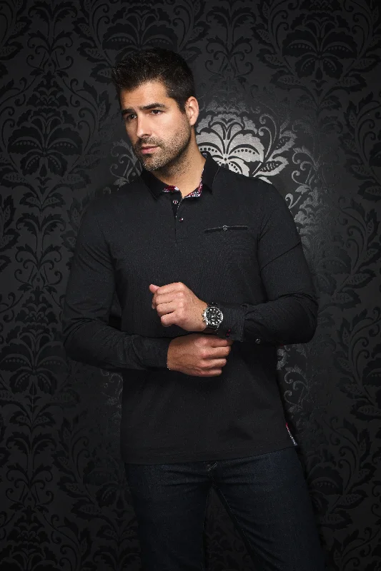 Time-Limited Offer Au Noir Stretch Long-Sleeve Polos | Verner Black Grey