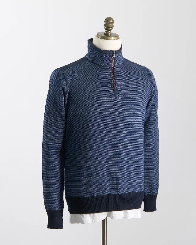 Act Now Wool Half Zip Sweater With Nylon Fabric And Moon Badge