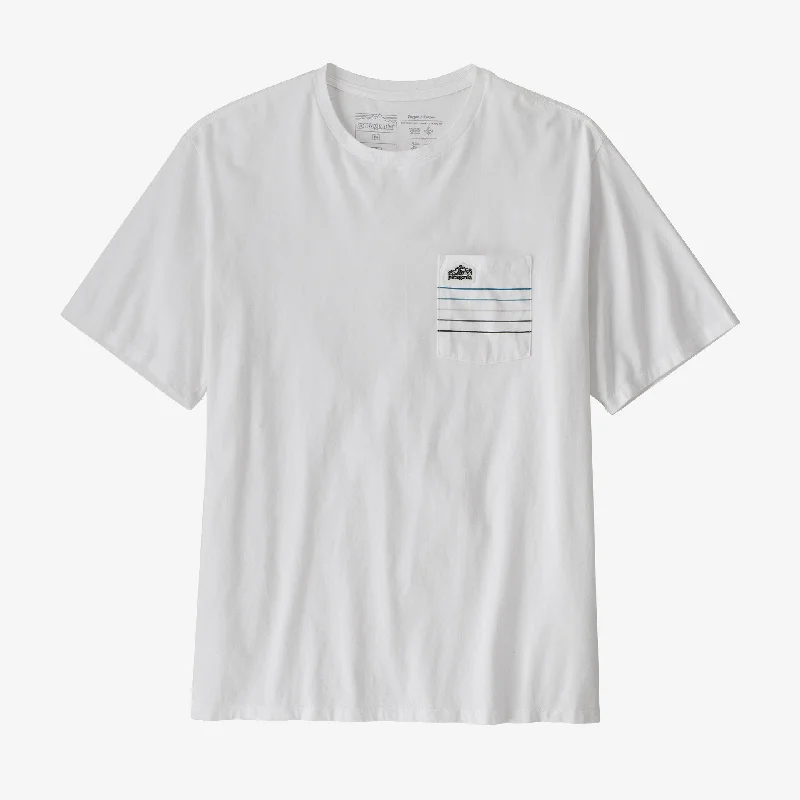 Deep Discounts Patagonia Men's Line Logo RIdge Stripe Pocket T-Shirt - White