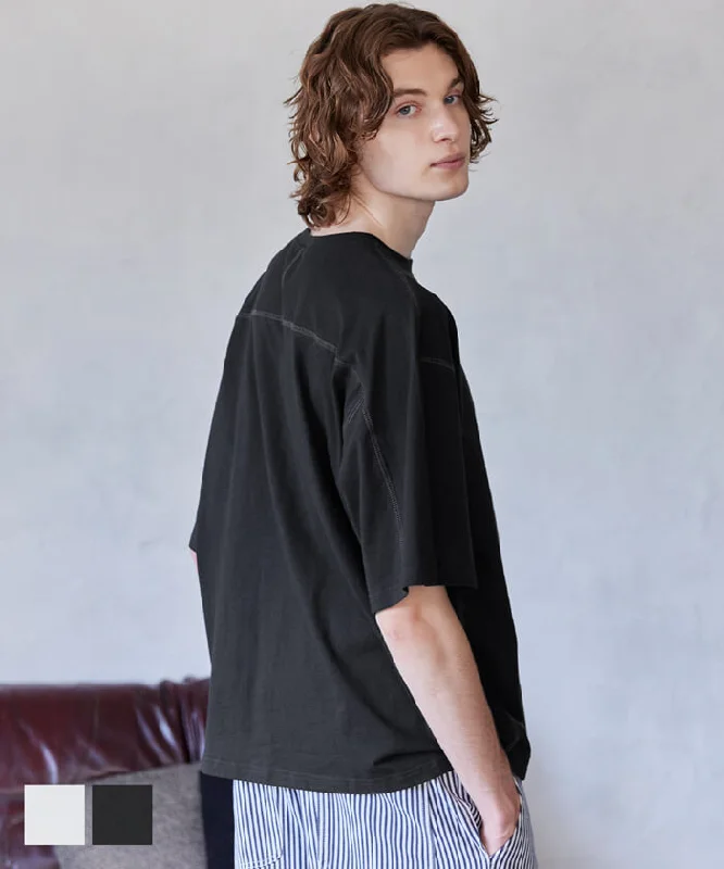 Instant Discount Tシャツ メンズ フットボールT 後ろ切り替え カバーステッチ ビッグシルエット クルーネック ミディアム丈 無地 半袖 メール便不可 24ss coca コカ