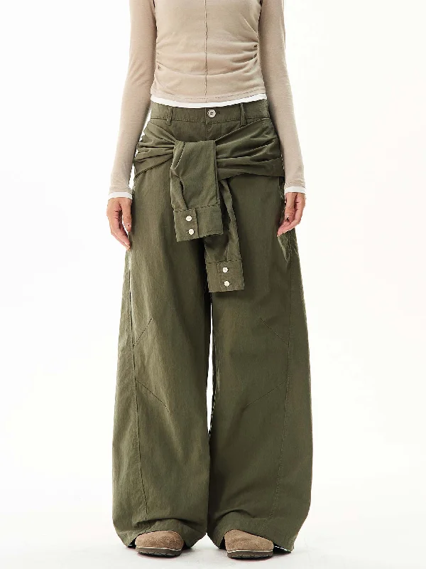 Super Savings Wide-Leg Cargo Pants with Wraparound Belt Detail