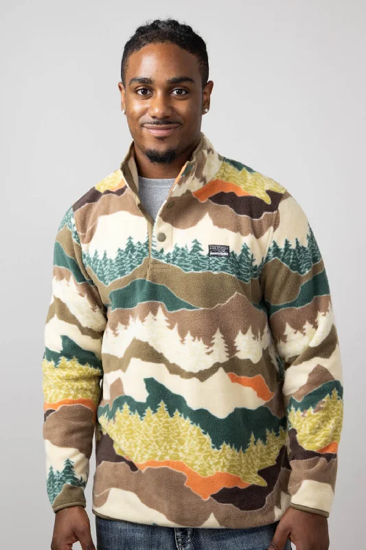 Super Sale Landscape 1/4 Button Polar Pullover for Men in Brown Green Multi | FK91 MP3012-BRWNGRNMULTI