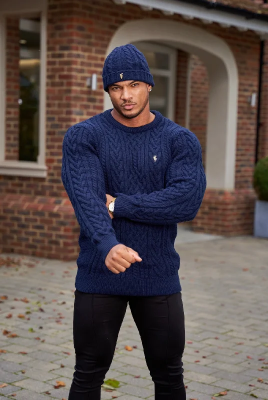 Bargain Alert Father Sons Navy Twisted Braid Weave Super Slim Jumper With Gold Decal - FSJ036 Bargain Alert Father Sons Navy Twisted Braid Weave Super Slim Jumper With Gold Decal - FSJ036