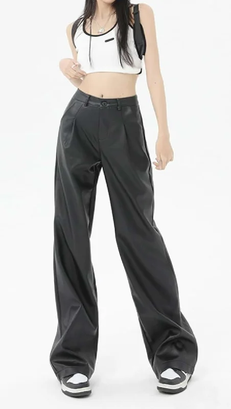 Weekend Discounts to Savor Faux Leather Wide Leg Pants