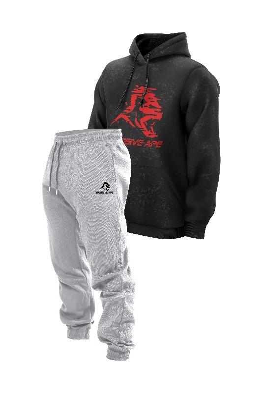 Super Sale XAPE Glitch Acid Wash Hoodie & Supreme Joggers Combo - Black/Grey