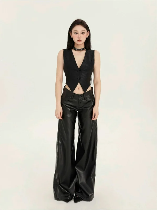 Weekend Offers You Can't Ignore Faux Leather Wide-Leg Low-Rise Trousers