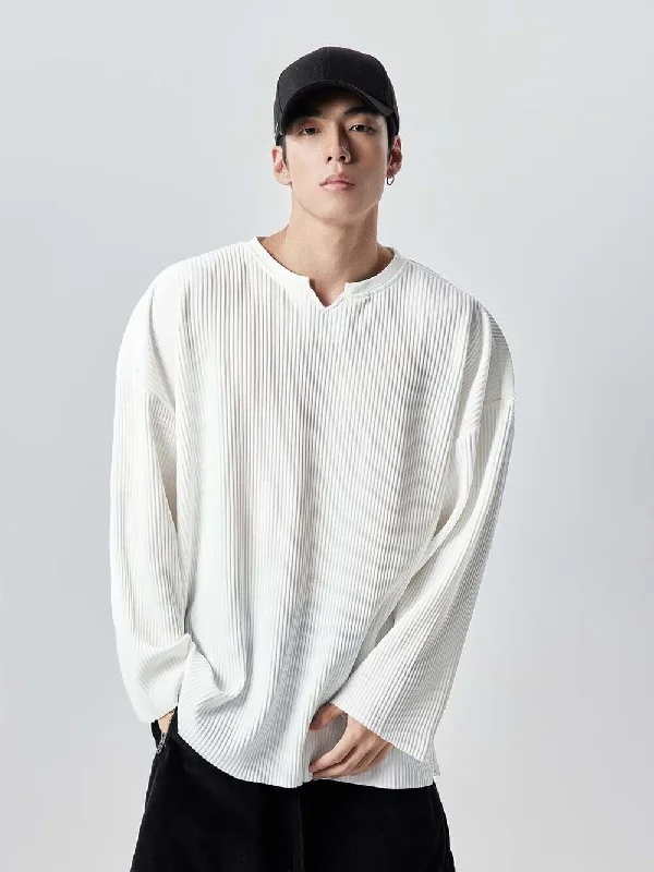 Seasonal Clearance Oversized Ribbed Long Sleeve Shirt