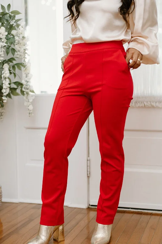 Steal Deal Red Pintuck High Waist Trousers