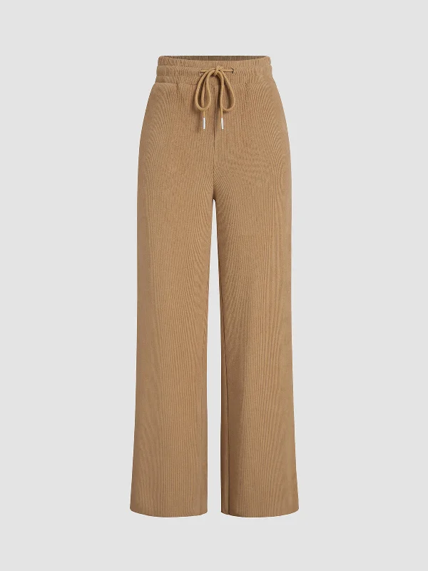 Exclusive Weekend Offers Inside Camel Drawstring Ribbed Trendy Wide Leg Pants