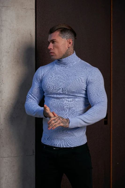 Extra Savings Father Sons Classic Pale Blue Roll Neck Knitted Jumper With Tonal Emblem - FSN138