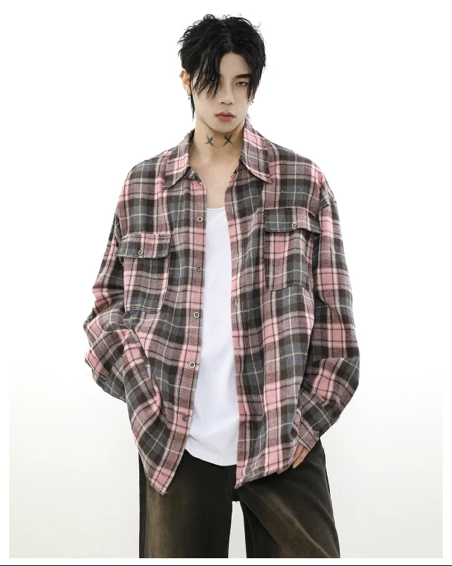 Weekend Specials to Cherish Oversized Plaid Flannel Shirt with Chest Pockets