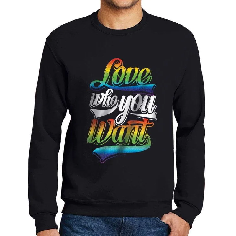 Price Fest Men's Printed Graphic Sweatshirt LGBT Love Who You Want Deep Black