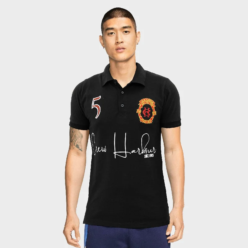 Act Fast Mens Premium Quality Black Slim Fit Embellished Embroidered Pique Polo Shirt (CR-11248) Act Fast Mens Premium Quality Black Slim Fit Embellished Embroidered Pique Polo Shirt (CR-11248)