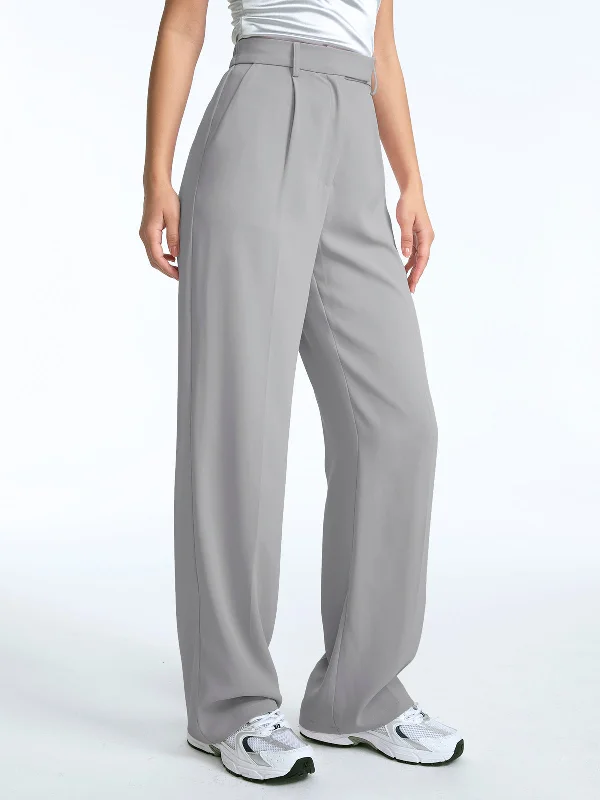 Shop and Save High Waisted Straight Trendy Leg Pleat Front Trousers